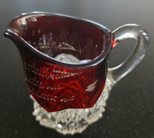 Vintage Souvenir Ruby Flashed Cream Pitcher, Etched, Pasadena, California picture