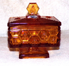 Fenton Vintage Amber Glass Honey Bee Candy Dish picture