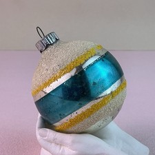Vintage 1950’s Shiny Brite Mercury Glass & Mica Striped Small Ornament*2.5”H* picture