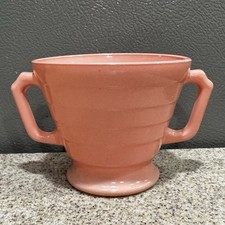 Vtg Hazel Atlas Platonite Moderntone Pastel Pink Sugar Bowl 3”x5” Handles EUC picture