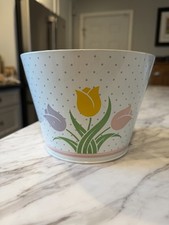 Vintage 1985 Teleflora Tulip Metal Bucket Planter Easter Spring Decor  picture