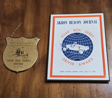 Vtg Akron Beacon Journal Soap Box Derby Driver Awards Plaque Badge 1959 1960 picture