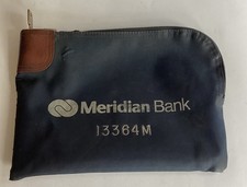 Vintage Meridian Bank Locking Deposit Pouch Bag Navy Blue Working Key Included picture