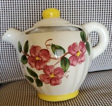 Vintage California Pottery Wall Pocket Tea Pot Planter Hand Painted Pink Floral picture