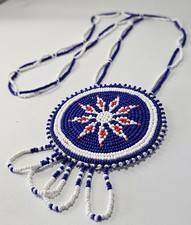 Vintage Lakota Sioux Powwow Regalia Beaded Morning Star Medallion Necklace picture