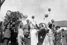 Guests at National Theatre Garden Party releasing balloons at star- Old Photo picture
