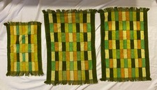 Vintage Set of  3 SEARS Hand Towels Avocado Greens Orange Sculpted MCM USA picture