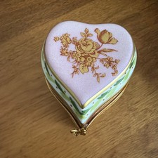 Limoges France Rehausse Heart Pink, Red, Gold Floral Porcelain Ring Box  picture