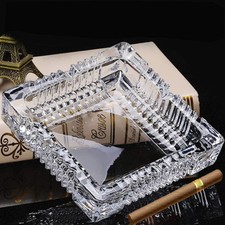 Vintage Cigar Ashtray Cut Glass Tobacciana Heavy Diamond Cut Art Glass Ashtra picture