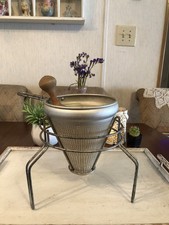Vintage Mirro Aluminum Cone Strainer Food Sieve Plus Stand & Pestle Masher USA picture