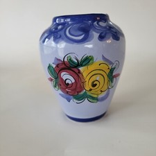 Vintage Portugal Pottery Vase Vestal Alcobaca Hand Painted Floral #62 picture