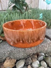 Vtg Frank Moreno Ceramic MCM 1960’s USA Orange Brown Drip Glaze Planter Bowl picture