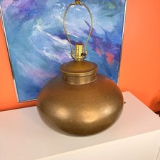 Monumental Vintage Brass Lamp Bulbous Rounded Ginger Jar Design Mid Century  picture