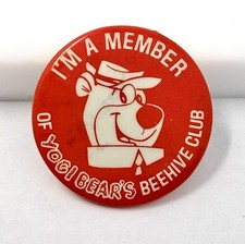 Vintage Yogi Bear Beehive Club Pinback Button Ranger Smith Hanna Barbera Rare picture