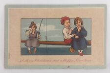Christmas Post Card Embossed Couple & Third Wheel Fishing Unposted picture