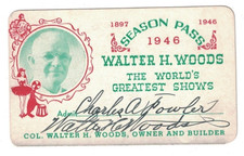 1946 SEASON PASS WALTER H. WOODS CIRCUS GREATEST SHOW ON EARTH HAND SIGNED picture