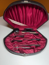Antique Genuine Ebony Manicure Grooming Set Fitted Case Victorian Edwardian picture