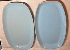 2 Vintage Frankoma Pottery 6P Blue Oval Serving Platter 11 5/8