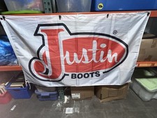 Rare Justin Boots White Banner Flag (61”L  x 35”T) Advertisement picture