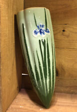 VINTAGE Rare Japanese Art Celadon Wall Pocket Vase. Gorgeous Lily Motif, Lg. 12” picture