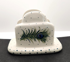 Polish Pottery Napkin Holder Peacock Feather picture