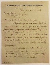 ANTIQUE 2 PAGE LETTER / PORTO RICO TELEPHONE COMPANY / PUERTO RICO 1916 picture