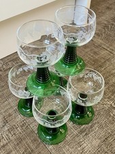 Vintage Luminarc France Emerald Beehive Ribbed Stem Wine Glasses X6 0.1L 1970s picture
