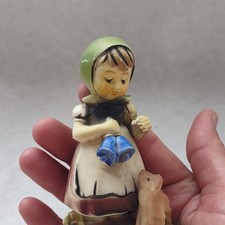 Vintage Hand Painted Plastic Girl Figurine w/ Dog, Multicolor, Hong Kong picture