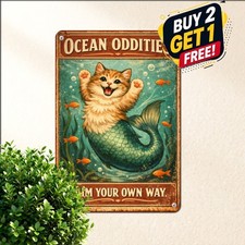Funny Cat In Ocean Sea Of Fish Be A Purrmaid Mermaid Sign Metal Tin Sign 8x12 picture