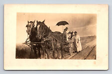 RPPC Women Children Two Horse Drawn Buggy Carriage Farm Real Photo Postcard picture