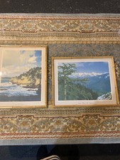 2 Mid Century California Coast Mountains Photographic Bamboo Framed Prints 14x18 picture