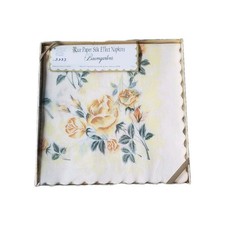VTG 60s Baumgarten's Rice Paper Silk Effect Floral Print 7 Luncheon Napkins MCM picture