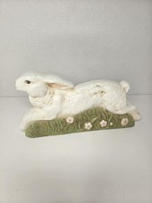 VTG Chalkware Ceramic White Running Rabbit picture