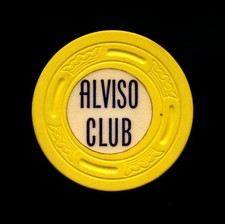 OLD VINTAGE RARE 1960 CALIF CARD ROOM CHIP - $1.00 - ALVISO CLUB - ALVISO CA picture