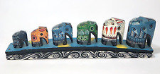 Vintage Wooden Multicolor (6) Elephant Family Elephant Parade on Wooden Base   picture