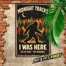 Bigfoot Forest Encounter Silhouette Quote Metal Tin Sign Pine Wall Decor 8x12 picture