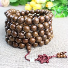 15mm*108pcs Natural Sandalwood Buddhist Prayer Beads Blessing Bracelet Necklace picture