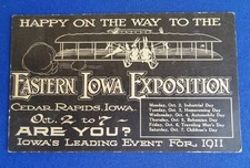 1911 Eastern Iowa Exposition Postcard w/ Wright Bros Bi-Plane + See Der Rabbits picture