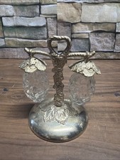 VTG 1970s Grape Hanging Glass & Metal Salt & Pepper Shakers w/ Stand 3pc  picture