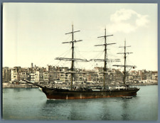 Le Havre. A three-masted. P.Z. vintage photochrome. photochromie, vintage photo picture