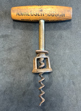 Vintage EARLY Williamson Co Wooden handle corkscrew Newark NJ ANHEISER BUSCH picture