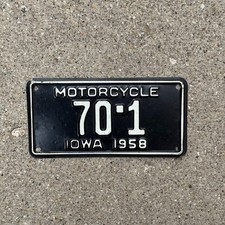 1958 Iowa Motorcycle License Plate Auto Tag Garage Decor Vintage 70 1 picture