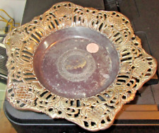 Large Metal Candy Dish Marked Occupied Japan Pierced Edge 8.5