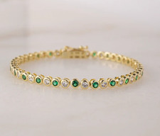 2.00 Ct Round-Cut Emerald Tennis Dainty Dimond Bracelet 14K Yellow Gold Plated picture