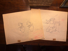 Vintage 1930s animation drawings wolf pigs attributed Disney-era picture