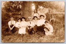 Family Group Portrait People Dog Outdoor Tree Grassy Field Postcard RPPC picture