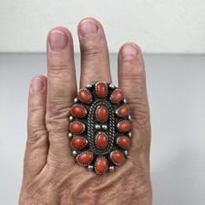VTG Sterling Silver 14 Red Corals Cluster Ring Signed 2