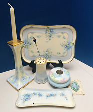 Victorian 5 piece Hand painted Blue Floral Signed Dresser Set on Limoges Tray picture