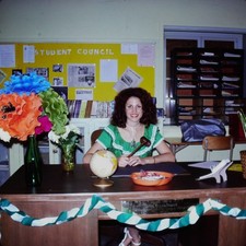 Vintage 126mm Found Photo Slide 1970s Hot Red Head Ginger Woman Sexy Teacher picture