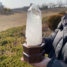 6.02LB top natural clear quartz obelisk crystal point wand healing+stand XA5520 picture